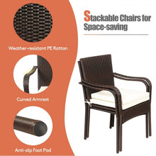 Load image into Gallery viewer, 3 PCS Patio Rattan Furniture Bistro Set with Wood Side Table and Stackable Chair