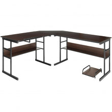 Load image into Gallery viewer, L-Shaped Computer Desk with Tiltable Tabletop-Brown