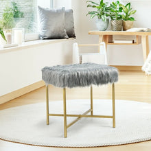 Load image into Gallery viewer, Faux Fur Ottoman Decorative Stool with Metal Legs