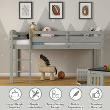 Load image into Gallery viewer, Wooden Twin Low Loft Bunk Bed with Guard Rail and Ladder-Gray