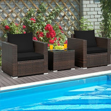 Load image into Gallery viewer, 3 Pcs Patio Conversation Rattan Furniture Set with Cushion-Black