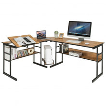 Load image into Gallery viewer, L-Shaped Computer Desk with Tiltable Tabletop-Walnut