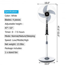 Load image into Gallery viewer, 15" 4 Blades 3-Speed Height Adjustable Remote Control Pedestal Fan