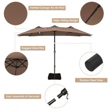 Load image into Gallery viewer, 15 Ft Solar LED Patio Double-sided Umbrella Market Umbrella with Weight Base