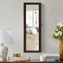 Load image into Gallery viewer, Lockable Wall Door Mounted Mirror Jewelry Cabinet w/LED Lights-Brown