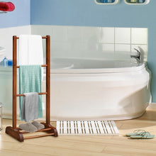 Load image into Gallery viewer, 3-Bar Acacia Wood Freestanding Bathroom Towel Rack w/Bottom Storage Shelf-Brown