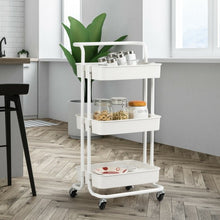 Load image into Gallery viewer, 3-Tier Utility Cart Storage Rolling Cart with Casters-White