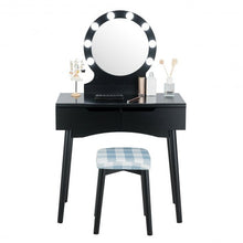 Load image into Gallery viewer, Dressing Table with Large Round Mirror and 8 Light Bulbs for Bedroom-Black