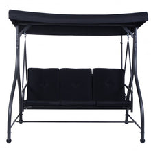 Load image into Gallery viewer, 3 Seats Converting Outdoor Swing Canopy Hammock w/ Adjustable Tilt Canopy-Black