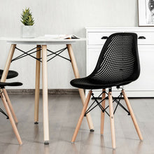 Load image into Gallery viewer, 2 Pcs Modern Plastic Hollow Chair Set with Wood Leg-Black