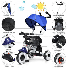 Load image into Gallery viewer, 4-in-1 Kids Baby Stroller Tricycle Detachable Learning Toy Bike-Blue