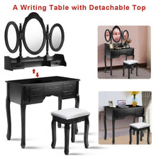 Load image into Gallery viewer, Black/White Vanity Makeup Dressing Table w/ Tri Folding Mirror + 7 Drawers-Black