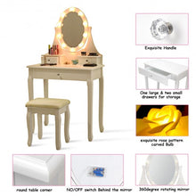 Load image into Gallery viewer, 3 Drawers Lighted Mirror Vanity Dressing Table Stool Set-White