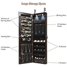Load image into Gallery viewer, Wall and Door Mounted Mirrored Jewelry Cabinet with Lights-Brown