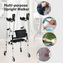 Load image into Gallery viewer, Folding Auxiliary Walker Rollator with Brakes Flip-Up Seat Bag Multifunction-Silver