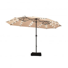 Load image into Gallery viewer, 15 Ft Solar LED Patio Double-sided Umbrella Market Umbrella with Weight Base-Beige