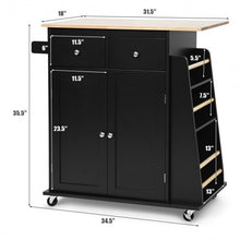 Load image into Gallery viewer, Rubber Wood Countertop Rolling Kitchen Island Cart-Black