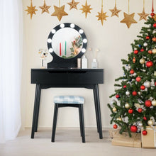 Load image into Gallery viewer, Dressing Table with Large Round Mirror and 8 Light Bulbs for Bedroom-Black