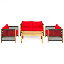 Load image into Gallery viewer, 4 Pcs Acacia Wood Outdoor Patio Furniture Set with Cushions-Red