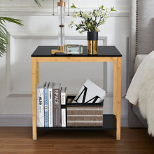 Load image into Gallery viewer, Bamboo Side Table 2-Tier Sofa End Console Table with Storage Shelf Felt Pad for Bedroom