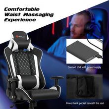 Load image into Gallery viewer, Massage Gaming Chair with Lumbar Support and Headrest-White
