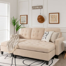 Load image into Gallery viewer, L-shaped Linen Reversible Sectional Sofa Couch with Ottoman-Beige
