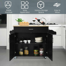 Load image into Gallery viewer, Rolling Kitchen Island Cart with Towel and Spice Rack-Black
