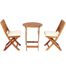 Load image into Gallery viewer, 3PCS Patio Folding Wooden Bistro Set Cushioned Chair -White