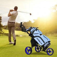 Load image into Gallery viewer, 3 Wheels Folding Golf Push Cart with Seat Scoreboard and Adjustable Handle-Blue