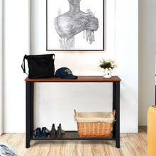 Load image into Gallery viewer, Metal Frame Wood Console Sofa Table with Storage Shelf-Brown