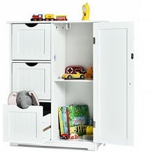Load image into Gallery viewer, Bathroom Floor Cabinet Side Storage Cabinet with 3 Drawers and 1 Cupboard-White