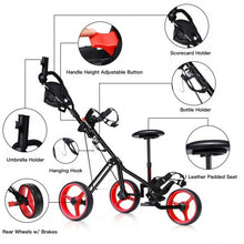 Load image into Gallery viewer, Foldable 3 Wheels Push Pull Golf Trolley with Scoreboard Bag-Red
