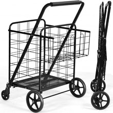 Load image into Gallery viewer, Heavy Duty Folding Utility Shopping Double Cart-Black