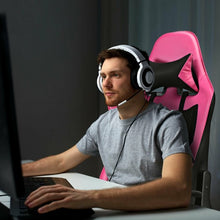 Load image into Gallery viewer, PU Leather Gaming Chair with USB Massage Lumbar Pillow and Footrest -Pink