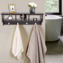 Load image into Gallery viewer, Wall Mount Cubby Organizer Hooks Entryway Storage Shelf-Brown