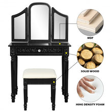 Load image into Gallery viewer, Vanity Dressing Makeup Table Set with Tri-Folding Mirror and Stool-Black