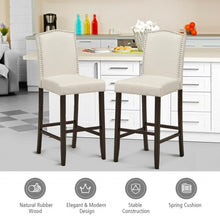 Load image into Gallery viewer, 29" Bar Height Set of 2 Nailhead Bar Stools with Rubber Wood Legs-Gray
