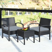 Load image into Gallery viewer, 3 Pieces Outdoor Rattan Patio Conversation Set with Seat Cushions-Gray