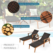 Load image into Gallery viewer, 3 Pcs Patio Wooden Frame Rattan Lounge Chaise Chair Set with Folding Table