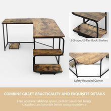 Load image into Gallery viewer, Reversible L-Shaped Computer Study Table with Shelves-Rustic Brown