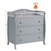 Load image into Gallery viewer, 3-Drawer Dresser Changing Table with Safety Belt Guardrails-Gray