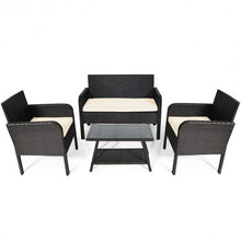 Load image into Gallery viewer, 4Pcs Patio Rattan Wicker Furniture Set Conversation Sofa Bench Cushion-White
