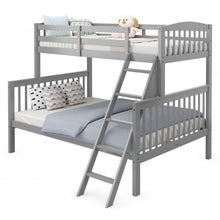 Load image into Gallery viewer, Twin over Full Bunk Bed Rubber Wood Convertible with Ladder Guardrail-Gray