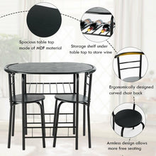 Load image into Gallery viewer, 3 pcs Home Kitchen Bistro Pub Dining Table 2 Chairs Set-Black