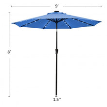 Load image into Gallery viewer, 9 Ft and 32 LED Lighted Solar Patio Market Umbrella Shelter with Tilt and Crank-Blue