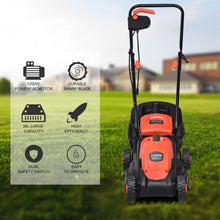 Load image into Gallery viewer, 14" Electric Push Lawn Corded Mower with Grass Bag-Red