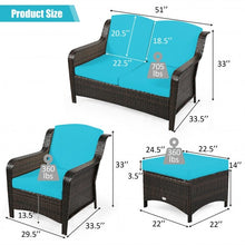 Load image into Gallery viewer, 5 Pieces Patio Rattan Sofa Set with Cushion and Ottoman-Turquoise