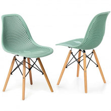 Load image into Gallery viewer, 2 Pcs Modern Plastic Hollow Chair Set with Wood Leg-Green