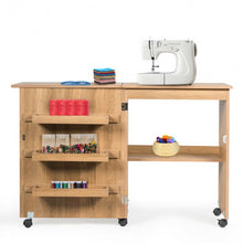Load image into Gallery viewer, Folding Sewing Craft Table Shelf Storage Cabinet Home Furniture-Natural