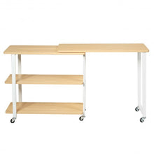 Load image into Gallery viewer, 360� Rotating Sofa Side Table with Storage Shelves & Wheels-Natural Wood